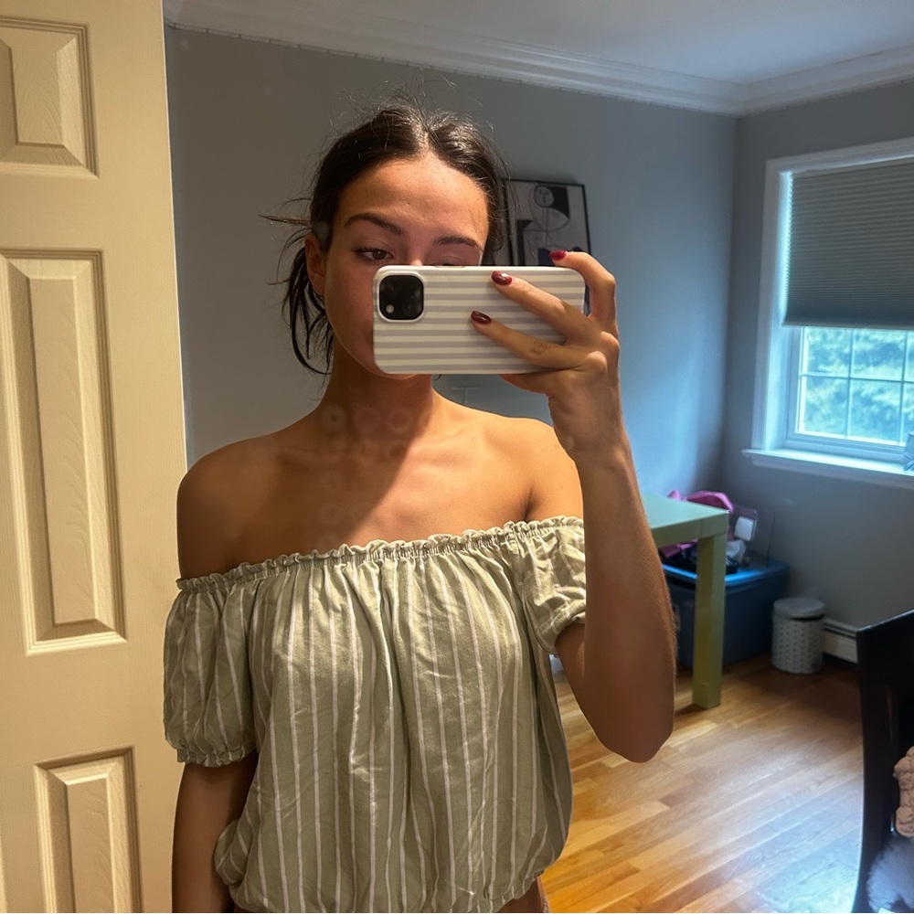 American Eagle Outfitters Green and White Striped Top